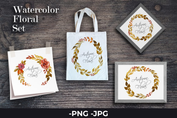 Autumn Floral Watercolor Wreath Set for Crafts