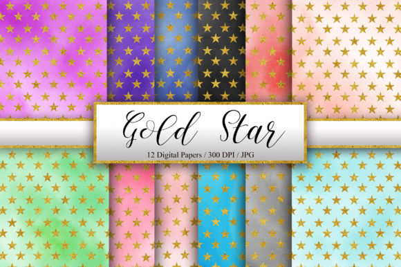 Gold Star Watercolor Pattern Background and Patterns