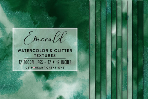Green Glitter Watercolor Digital Papers and Backgrounds