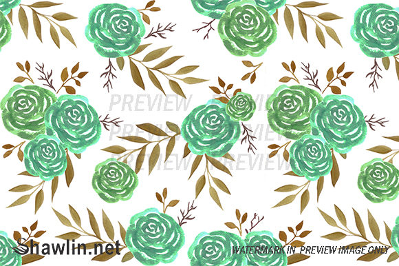 Green Roses Watercolor Medium Patterns