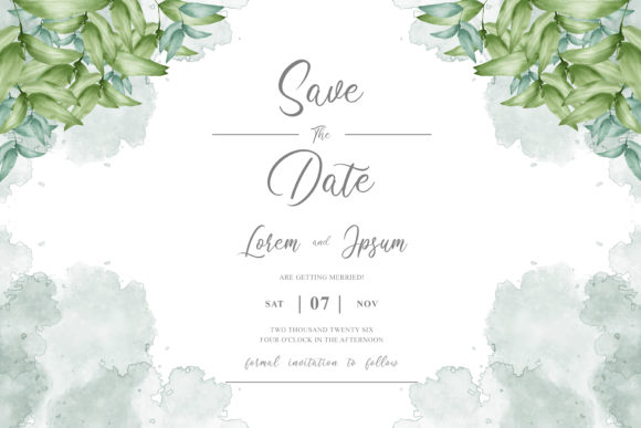 Greenery Watercolor Wedding Invitation for Print Templates