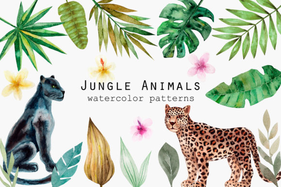 Jungle Animals. Watercolor Patterns for Crafts