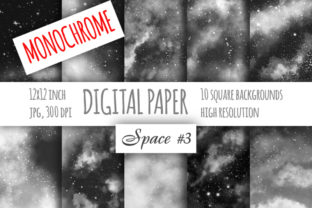 Monochrome Watercolor Galaxy Digital Paper and Patterns