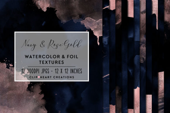 Navy Rose Gold Watercolor and Backgrounds