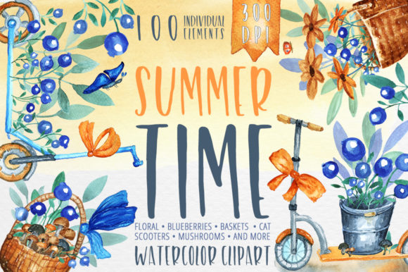 Summer Time - Watercolor Clipart for Crafts
