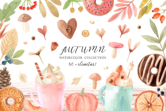 Watercolor Autumn Clipart Collection for Crafts