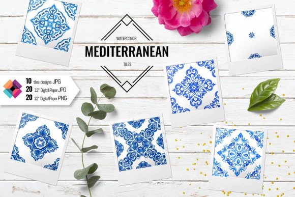Watercolor Blue and White Tiles: A Versatile Pattern for Crafters