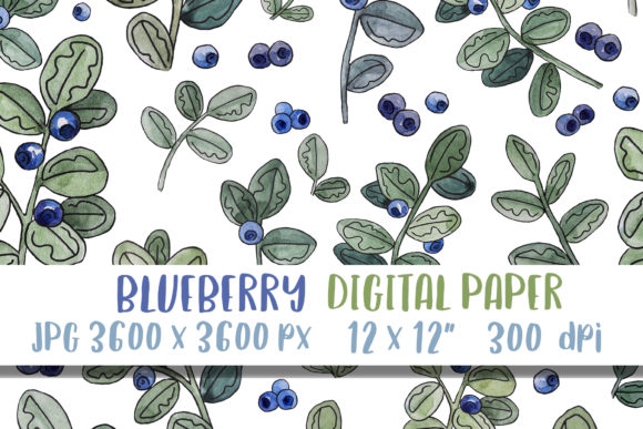 Watercolor Blueberry Digital Paper for Patterns