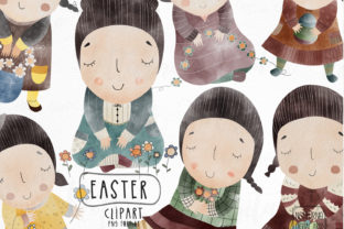 Watercolor Easter Girl Clipart