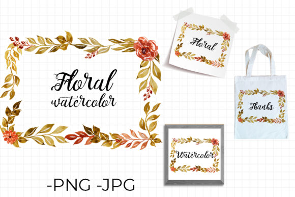 Watercolor Floral Autumn Frame 2 for Crafts