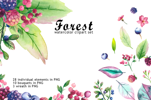 Watercolor Forest Berry Clipart: A Decorative Design Asset for Content Creators