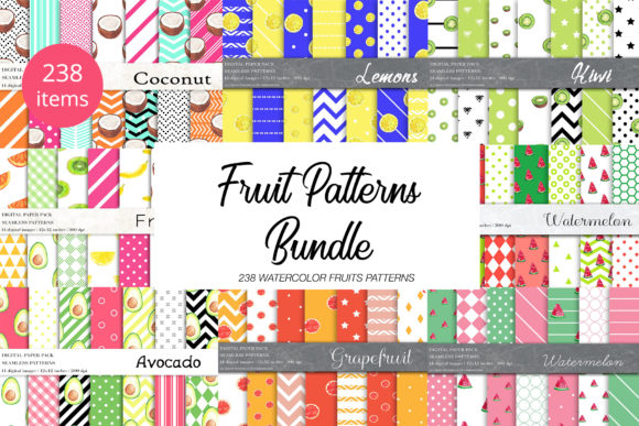 Watercolor Fruit Patterns Bundle for Branding