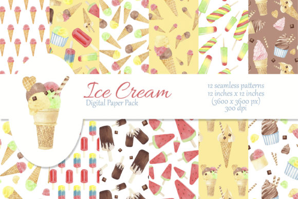 Watercolor Ice Cream Patterns for Creative Branding