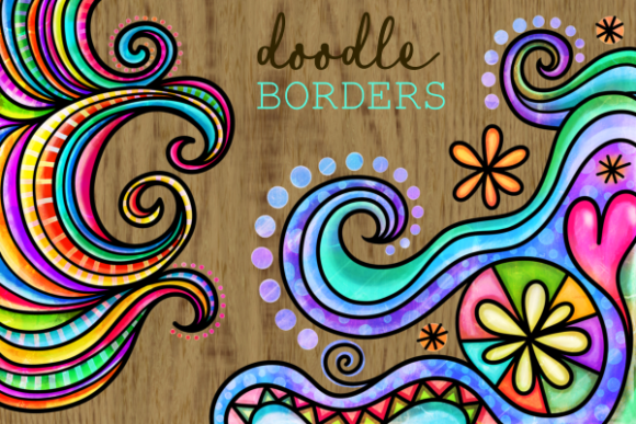 Watercolor Ink Doodle Decor Page Borders for Handmade Backgrounds