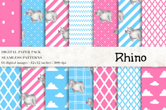 Watercolor Rhino Digital Papers: A Unique Pattern for Craft Creators