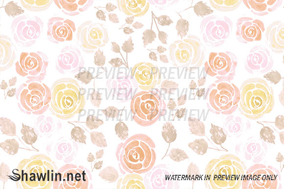 Watercolor Roses Warm Colors Patterns