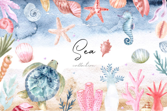 Watercolor Sea Collection. Cliparts for Crafts